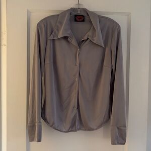 Silver/Gray Satin Button-Up Shirt Women’s Large